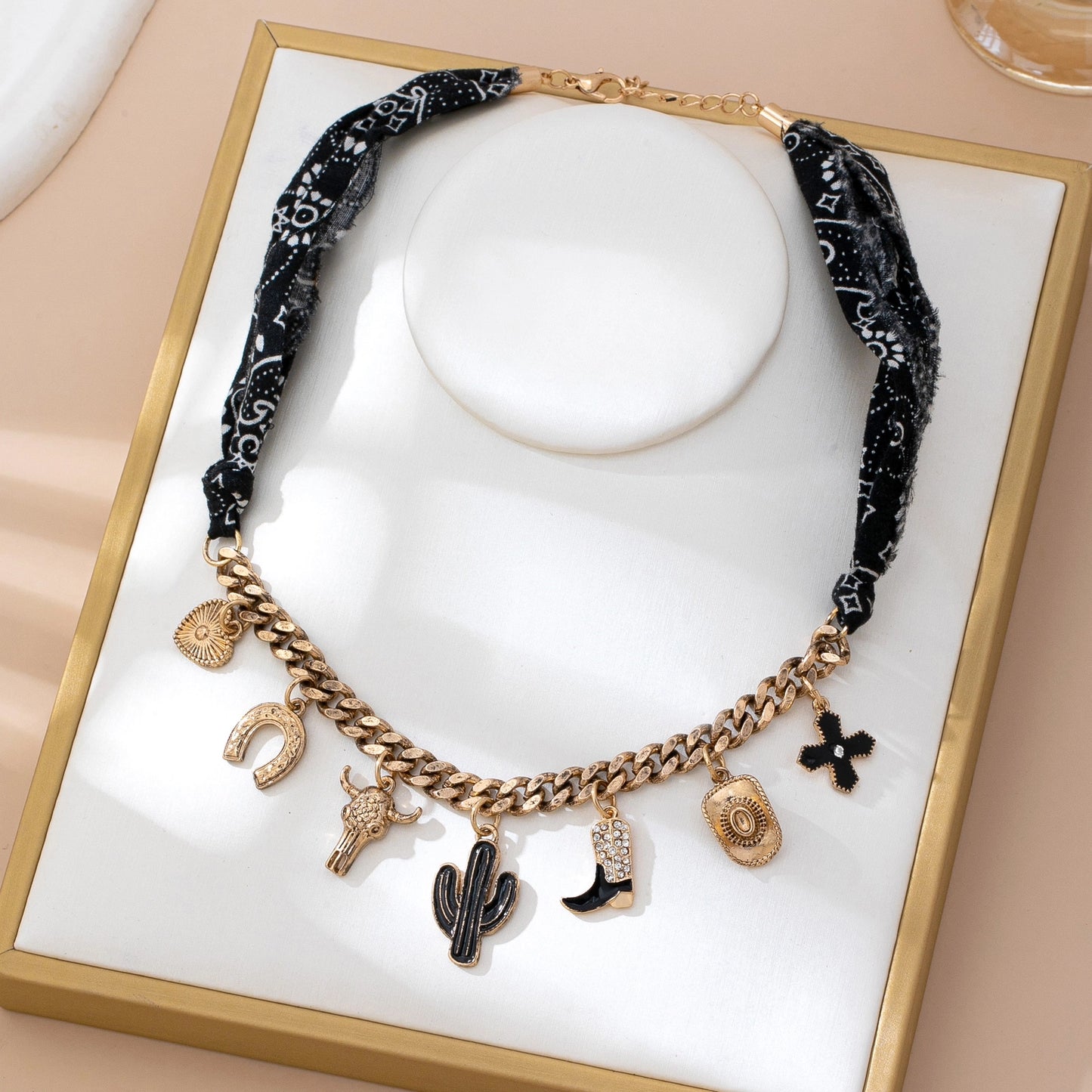 Charm Animal Scarf Necklace-Western Cross Boot Hat