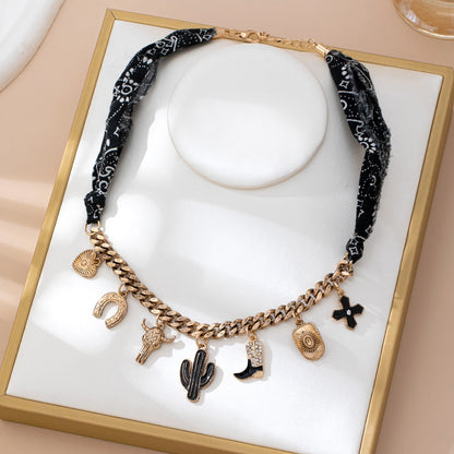 Charm Animal Scarf Necklace-Western Cross Boot Hat
