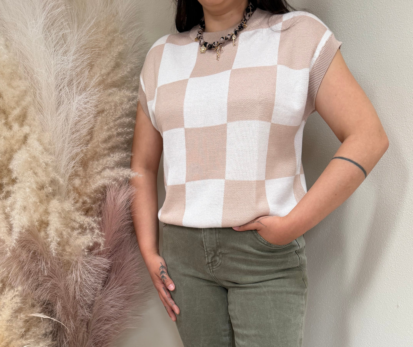 Plaid Colorblocked Skeleton Knit Vest