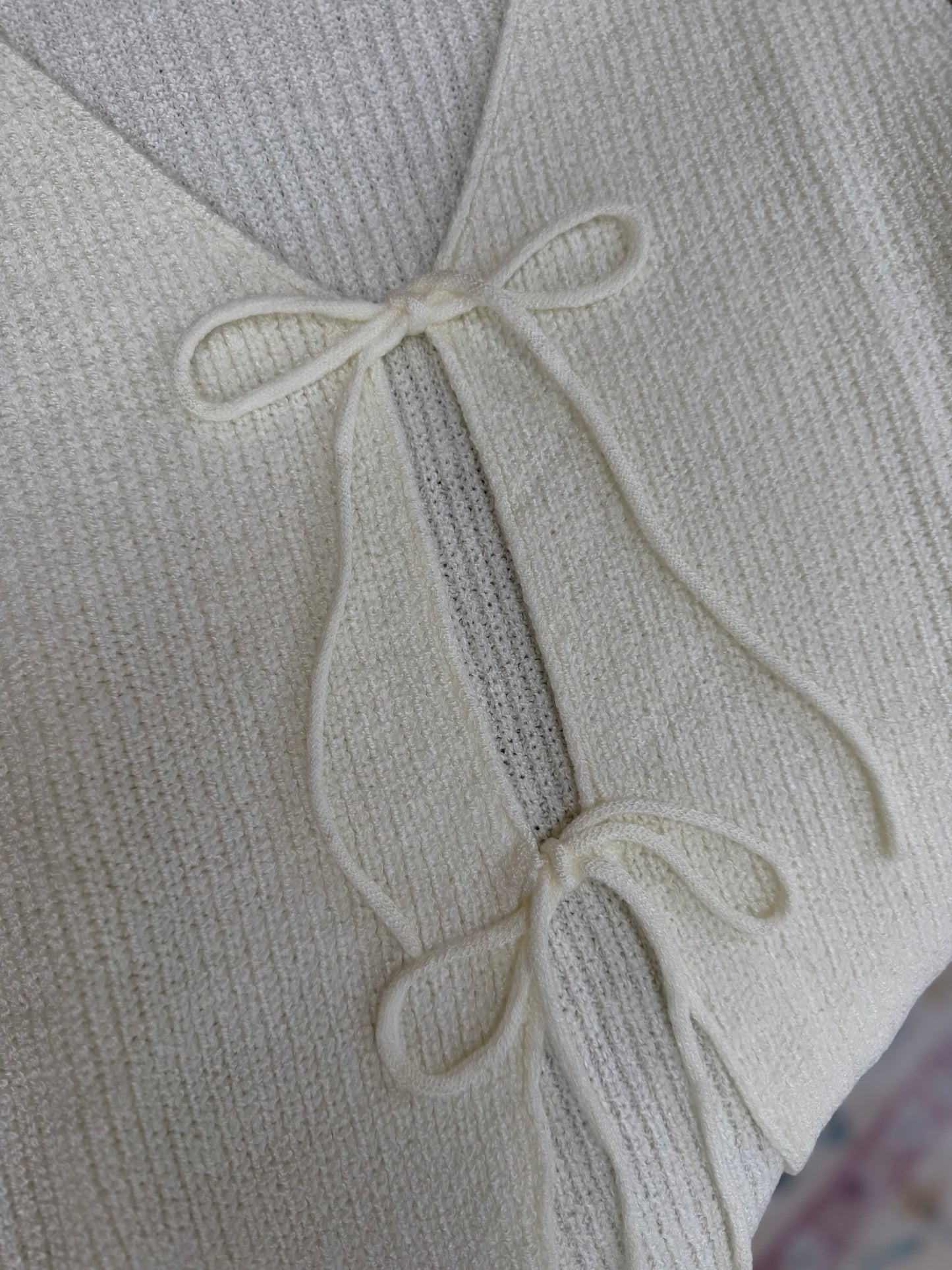 Beige Lace Up Front V Neck Sweater