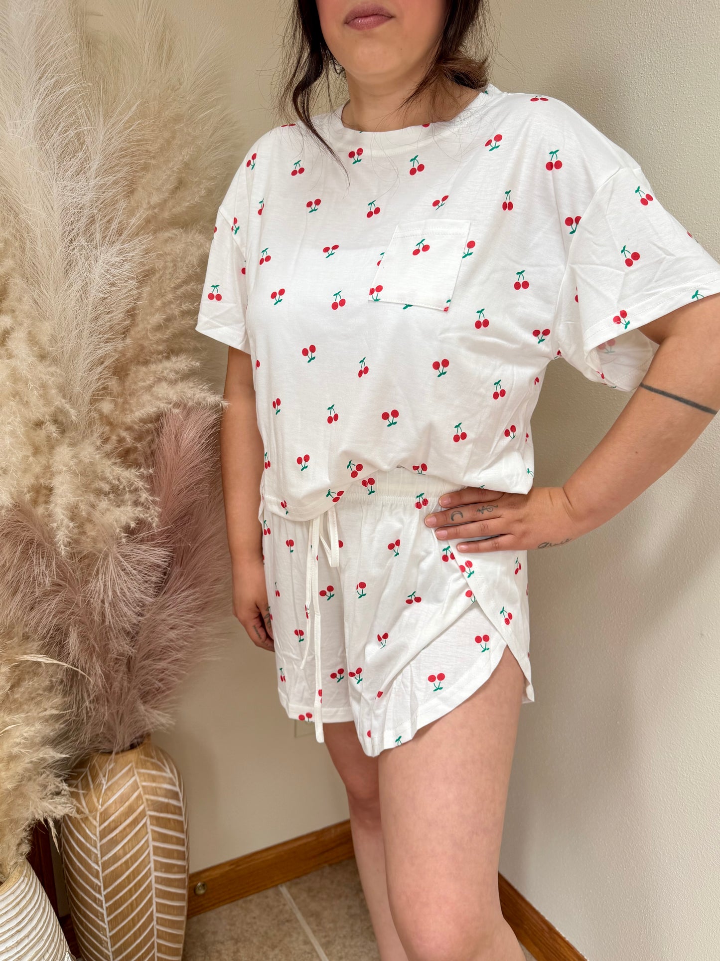 Cherry Printed Lounge Short Set