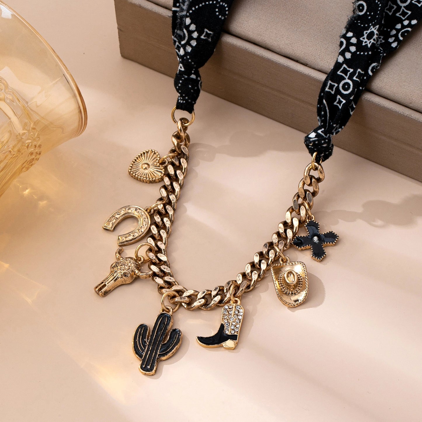 Charm Animal Scarf Necklace-Western Cross Boot Hat