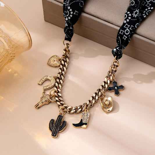 Charm Animal Scarf Necklace-Western Cross Boot Hat