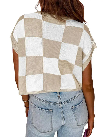 Plaid Colorblocked Skeleton Knit Vest