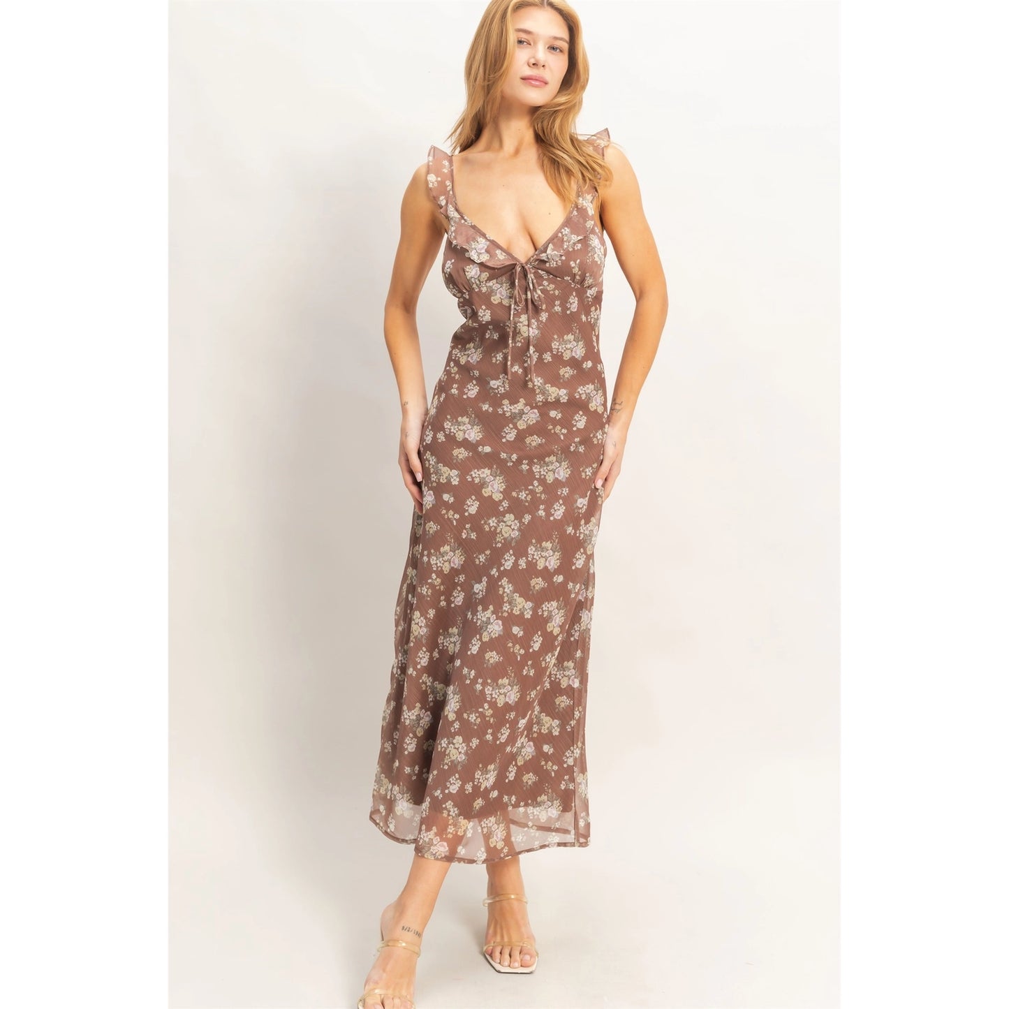Floral Ruffle Strap Midi Dress