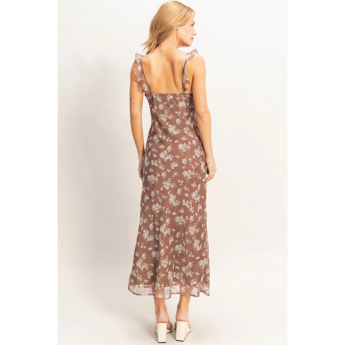 Floral Ruffle Strap Midi Dress